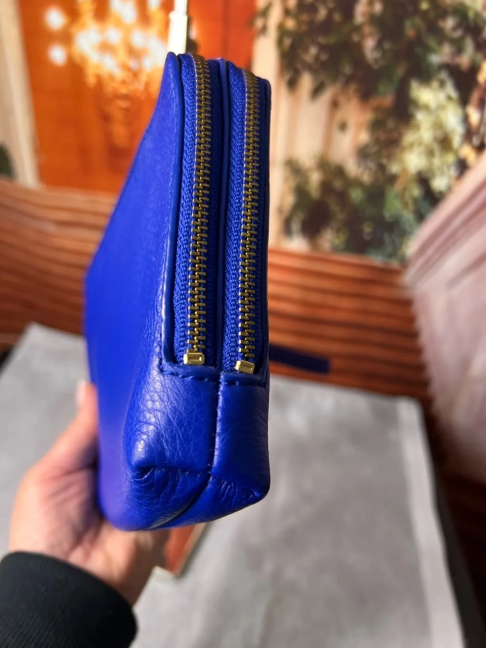 Talbots Blue Leather Wristlet Clutch